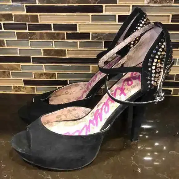 Betsey Johnson open toe heels with bling backs ankle strap women’s 8.5 - Picture 2 of 10